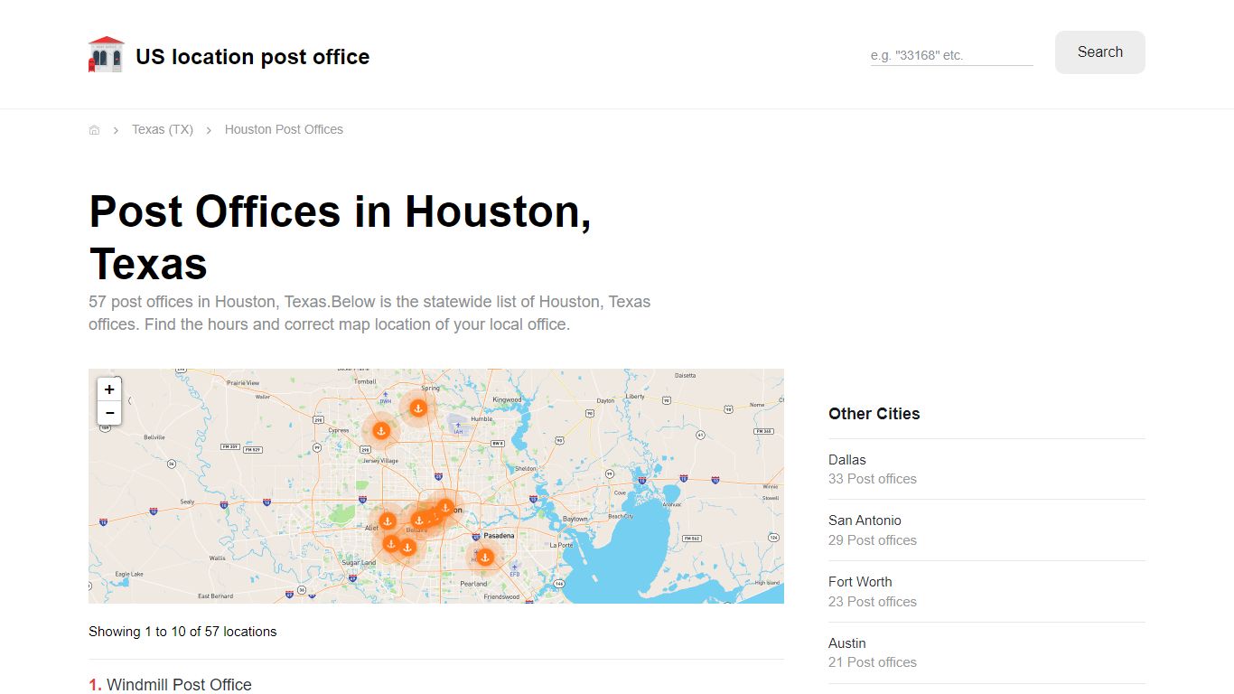 Post Offices in Houston, Texas - Houston Post Offices - Location and ...