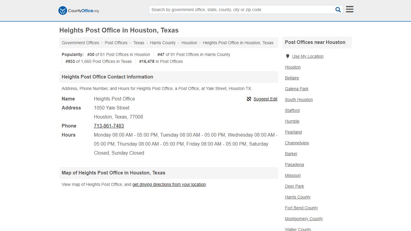 Heights Post Office - Houston, TX (Address, Phone, and Hours)